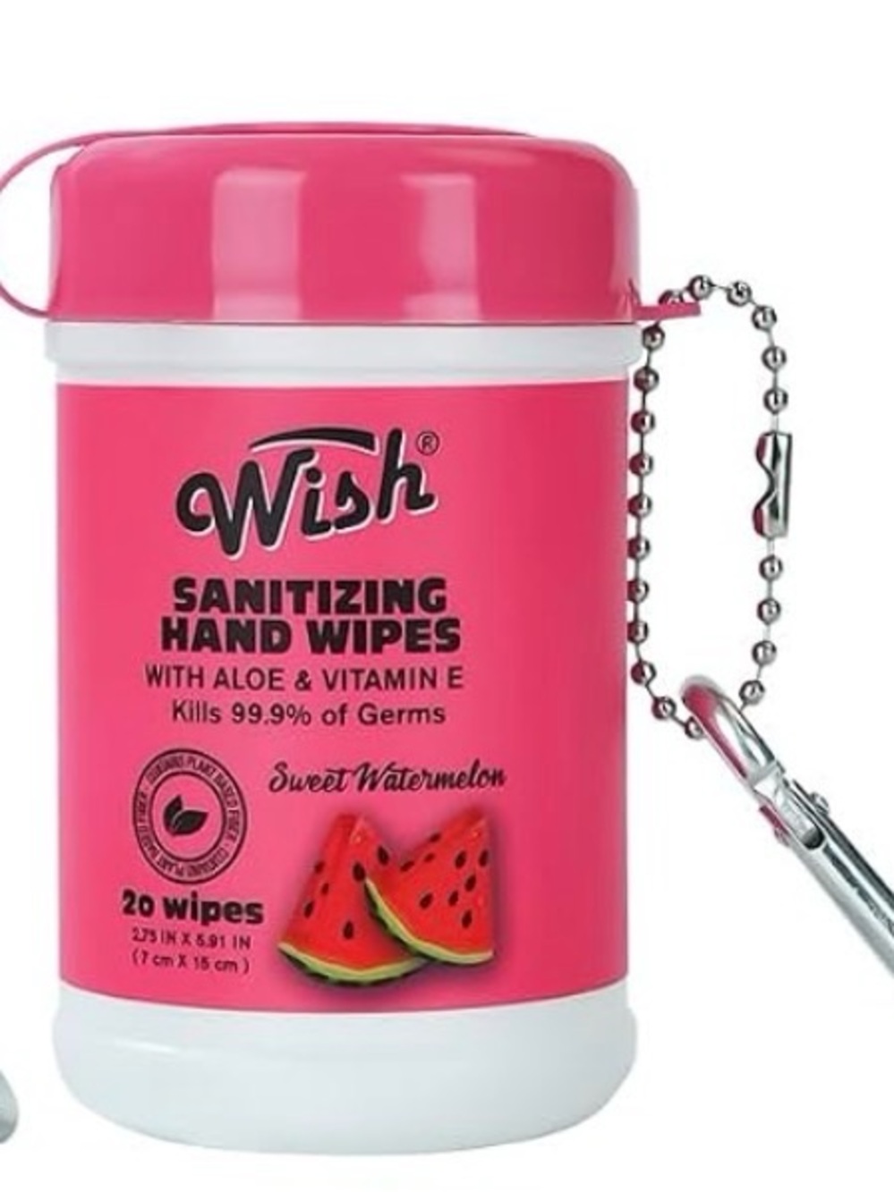 Wish Sweet Watermelon Sanitizing Hand Wipes - Bright Pink Clip Container
